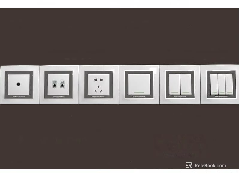 Modern White Switch Panels with Various Types of Electrical Sockets and Buttons 3d model 