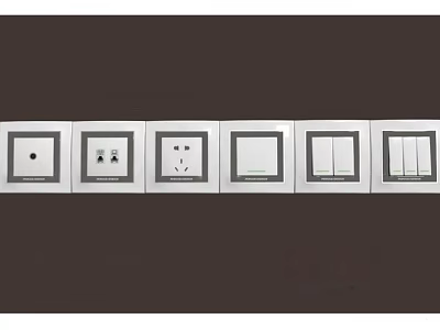 Modern White Switch Panels with Various Types of Electrical Sockets and Buttons 3d model