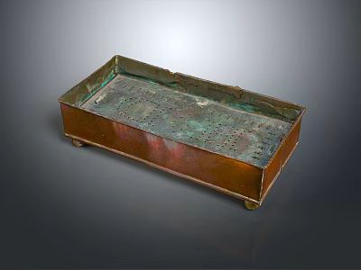 Copper Rectangular Kitchen Appliance Tray With Perforated Design And Wheels 3d model