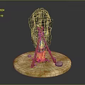Campfire With Burning Wood Flames Smoke Stones On Circular Base