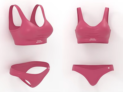 Sporty Pink Bikini Set With Simple Design Top And Bottom Pieces 3d model