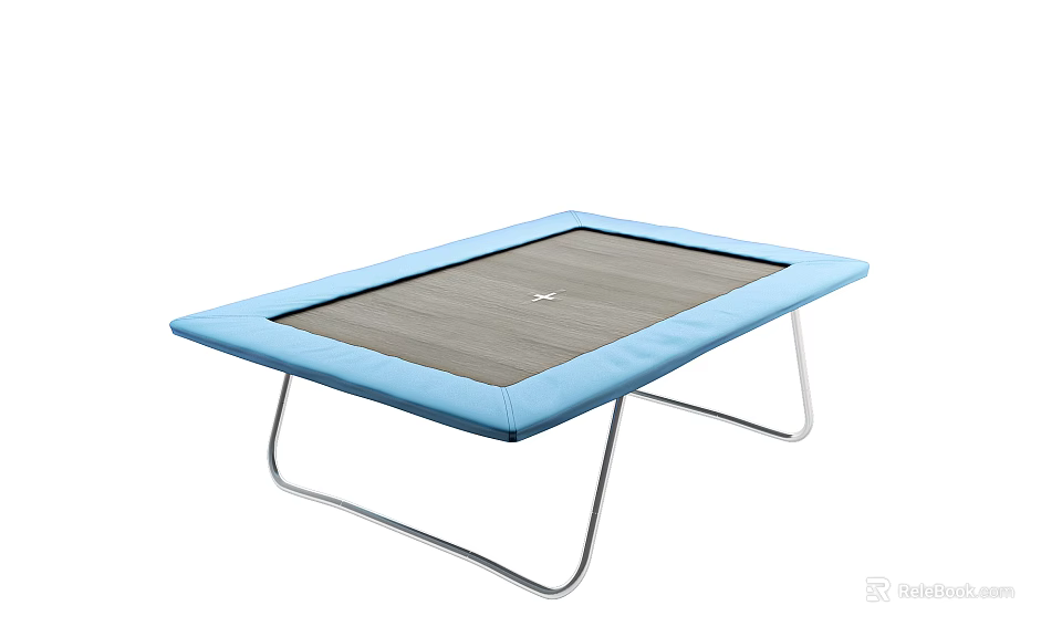 Blue Frame Trampoline With Gray Jumping Mat And Metal Legs For Home Fitness Sports Equipment 3d model 