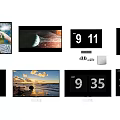 Modern Television Screens Displaying Various Content Like Scenery Time And