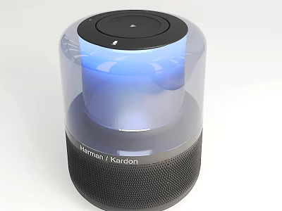 Harman Kardon Bluetooth Speaker with Transparent Cylinder Design Blue Illumination and Black Mesh Base Modern Audio Device 3d model