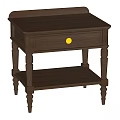 Dark Brown Wooden Bedside Table With Drawer Yellow Knob Lower Shelf And Decorative Legs