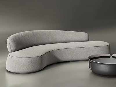 Modern Gray Fabric Curved Sectional Sofa With Round Side Coffee Table 3d model