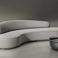 Modern Gray Fabric Curved Sectional Sofa With Round Side Coffee Table 3d model