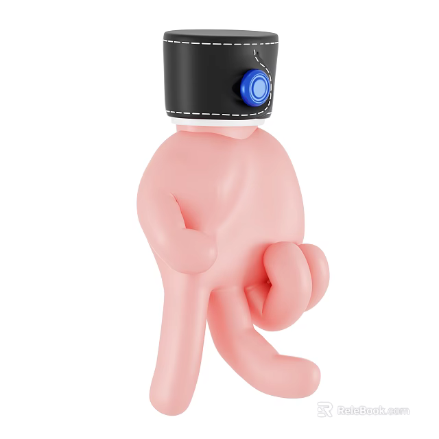 Cute Pink Cartoon Figure Decorative Ornament Set With Black Hat And Blue Button 3d model 