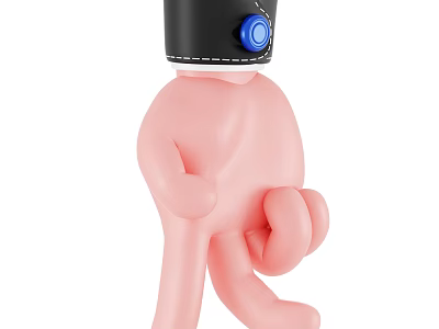 Cute Pink Cartoon Figure Decorative Ornament Set With Black Hat And Blue Button 3d model