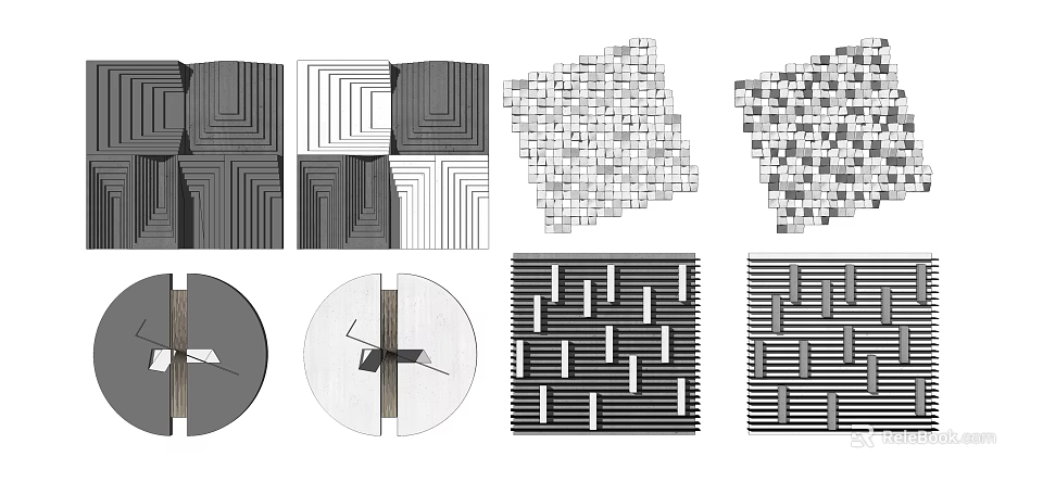 Modern Geometric Wall Decor With Striped Squares Circular Patterns And Mosaic Designs 3d model