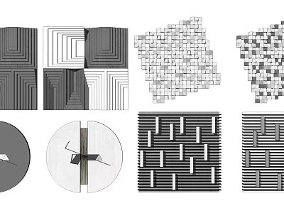 Modern Geometric Wall Decor With Striped Squares Circular Patterns And Mosaic Designs 3d model