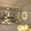 Bright Modern Public Office Space Interior With Spherical Decorations And Circular Lighting 3d model
