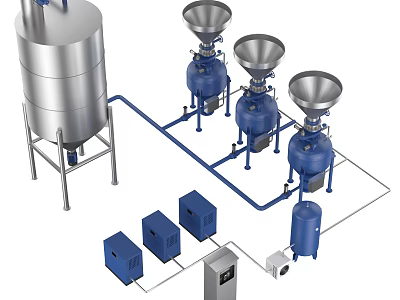 Stainless Steel Industrial Processing Equipment With Tank Reactors Piping And Control Units 3d model