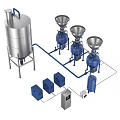 Stainless Steel Industrial Processing Equipment With Tank Reactors Piping And Control Units 3d model