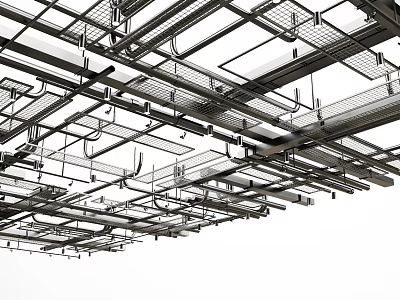 Industrial Metal Pipes with Steel Frames in Building Ceiling Layout Design 3d model