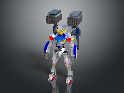 Blue Yellow And White Mecha Robot Game And Movie Character With Red Accents Square Back 3d model