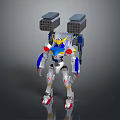 Blue Yellow And White Mecha Robot Game And Movie Character With Red Accents Square Back