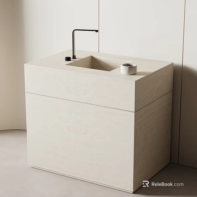 Modern Minimalist Bathroom Washbasin With Sleek Surface Black Faucet And Cup 3d model 