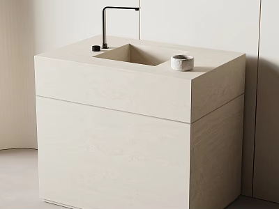 Modern Minimalist Bathroom Washbasin With Sleek Surface Black Faucet And Cup 3d model