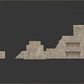 Ancient Architectural Model With Stepped Main Structure And Smaller Stone Buildings 3d model