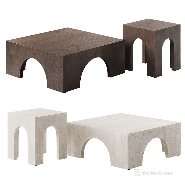 Modern Wooden Coffee Tables For Living Room With Arch Design And Color Contrast 3d model 