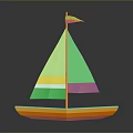Colorful Toy Sailboat With Green Mast Multicolored Sail And Orange Hull