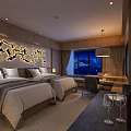 Modern Hotel Room Interior With Wooden Elements Warm Lighting And Decorative Art