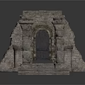 Stone Architectural Component With Arched Iron Grille Gate And Steps 3d model