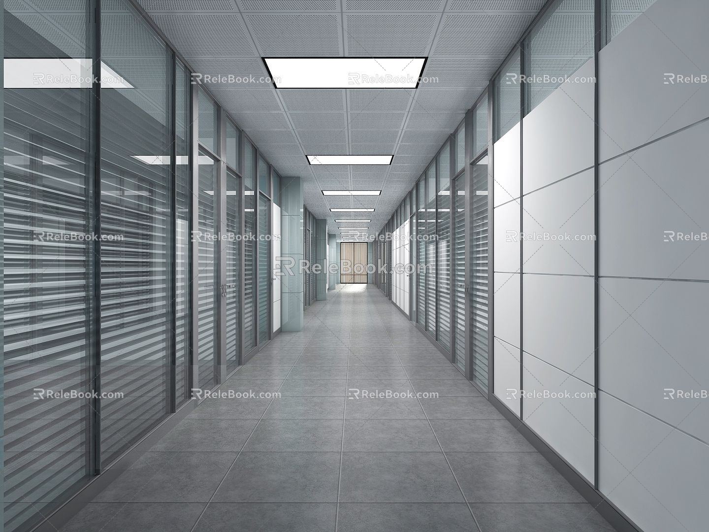 Modern aisle corridor glass partition office corridor office corridor office aisle punching aluminum ceiling 3d model