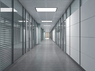 Modern aisle corridor glass partition office corridor office corridor office aisle punching aluminum ceiling 3d model