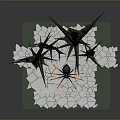 Black Spider With Orange Legs Crawling On Cracked Ground Surrounded By Trees 3d model