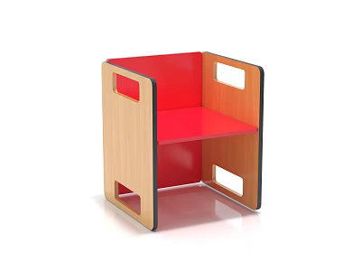 Wooden Red Kids Stool with Square Cutouts and Stable Structure 3d model