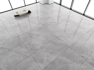 Glossy Large Gray Tile Floor In Modern Room With Table 3d model