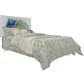 Single Bed With White Headboard Colorful Decor Light Bedding Yellow Leaf Design And Soft Pillows
