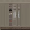 Modern Beige Wardrobe With Glass Doors Gold Handles And Shelf Storage For Bags