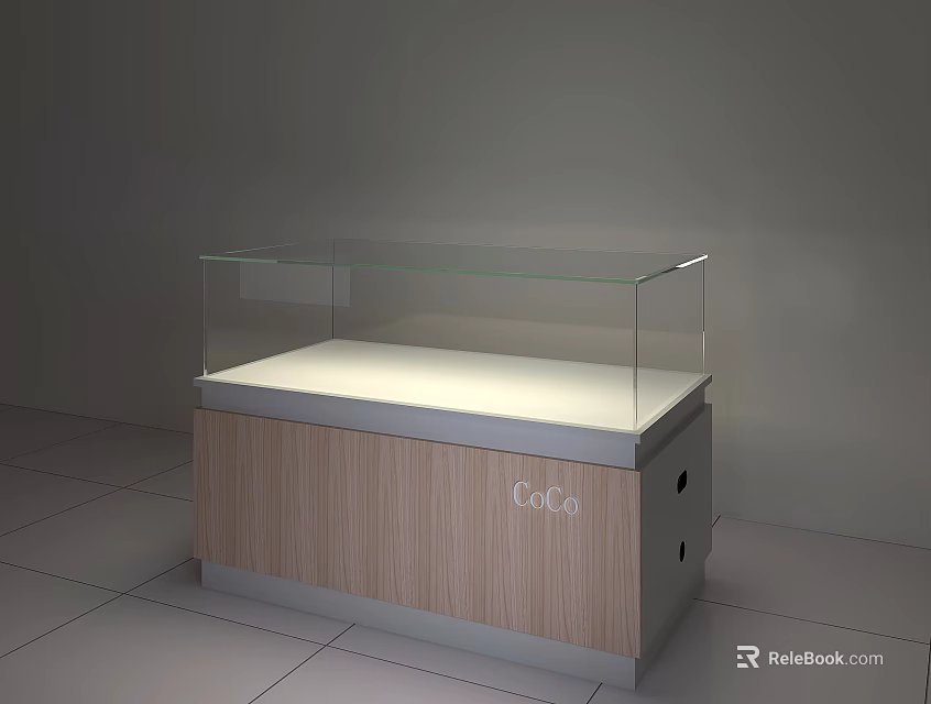 Modern Reception Desk With Glass Top Wooden Cabinet And Display Area 3d model 