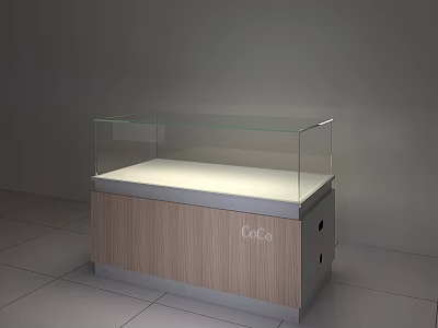 Modern Reception Desk With Glass Top Wooden Cabinet And Display Area 3d model