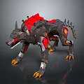 Futuristic Mechanical Wolf With Red Black Armor Spikes Glowing Parts And Sharp Claws