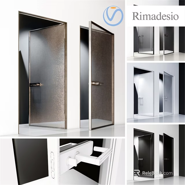Modern Black And White Swing Door With Glass Panel And Metal Frame Design 3d model 
