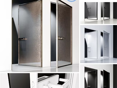Modern Black And White Swing Door With Glass Panel And Metal Frame Design 3d model