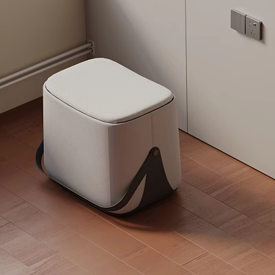 Modern Upholstered Side Table With White Padded Top And Black Accents For Indoor Wooden Floor 3d model