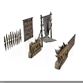 Rustic Scene Components Featuring Reed Fences Straw Screens And Wooden Racks