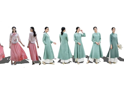 Two Women Wearing Traditional Outfits In Different Styles 3d model