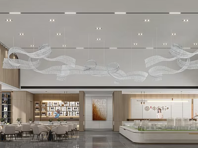 Modern Sales Office Interior With Chandeliers Negotiation Area And Sand Table 3d model