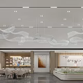 Modern Sales Office Interior With Chandeliers Negotiation Area And Sand Table