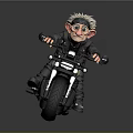 Cartoon Character With White Spiky Hair Riding Black Motorcycle And Exaggerated Facial Features