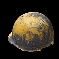Worn Yellow Safety Helmet With Damaged Surface And Black Background 3d model