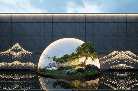 New Chinese style landscape sketch courtyard landscape 3d model