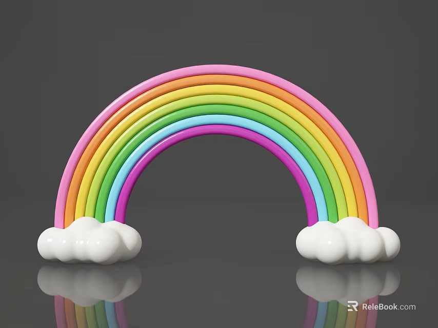 Rainbow Shaped Art Installation With Colorful Arch And White Clouds Reflection 3d model