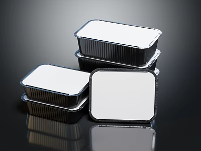 Stacked Aluminum Foil Food Containers With White Lids For Storage 3d model